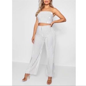 Boohoo Stripped bandeau + trouser two piece